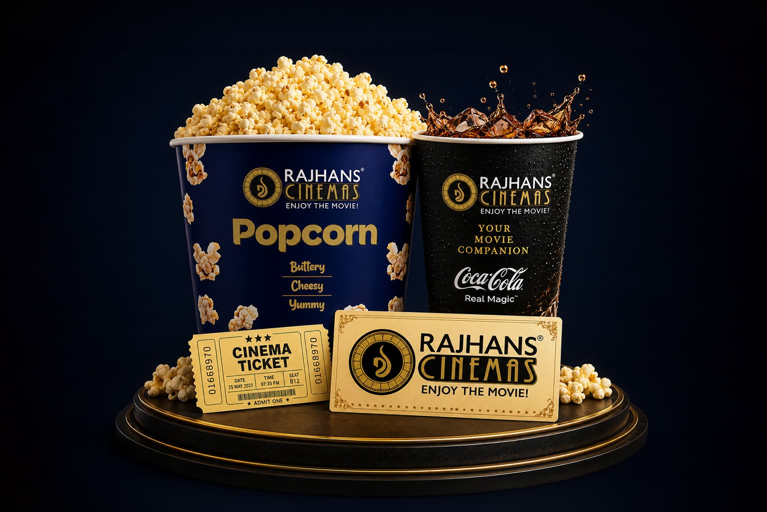 Rajhans Cinemas voucher with popcorn and cinema ticket